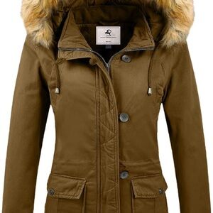 Women's Brown Hooded Jacket with Faux Fur Trim